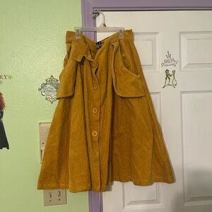 Hell Bunny Mustard Corduroy Midi Skirt